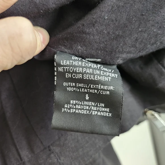 Lamarque Black Leather and Linen Jacket Draped Moto - Picture 6 of 6